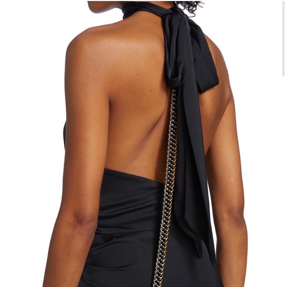 Ramy Brook $695- White High Neck Daphne Split Front Dress & Edgy Chain Back NWTS - Picture 4 of 4